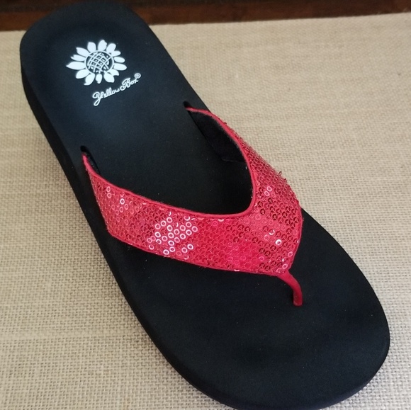 red sequin flip flops